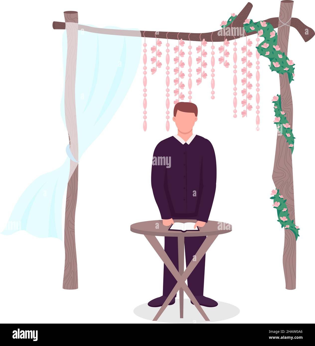 Priest at outdoor wedding gate semi flat color vector character Stock Vector