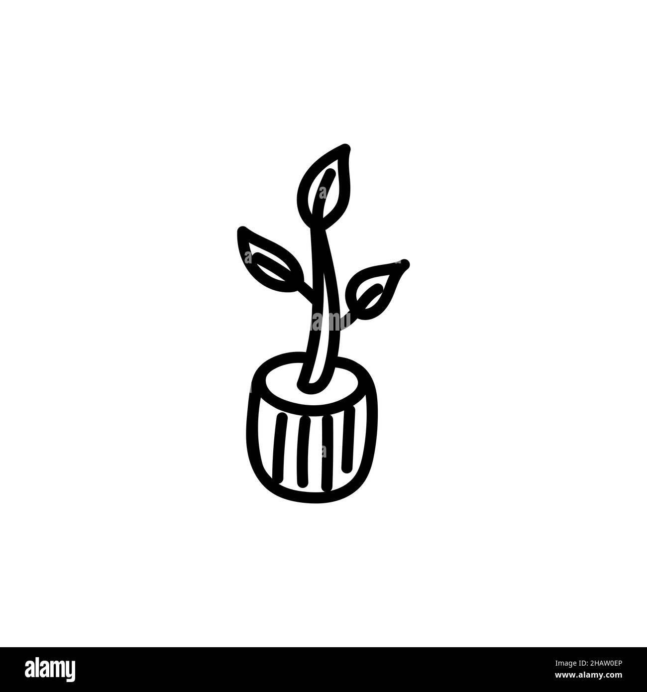 vector doodle drawing of a potted plant, contour icon, isolated. Stock Vector