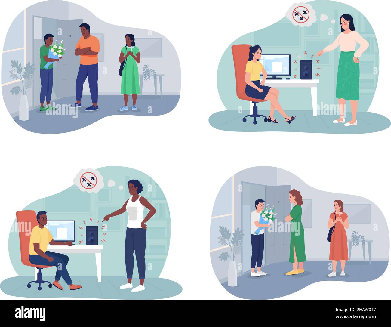 Potential child-parent problems 2D vector isolated illustration set ...