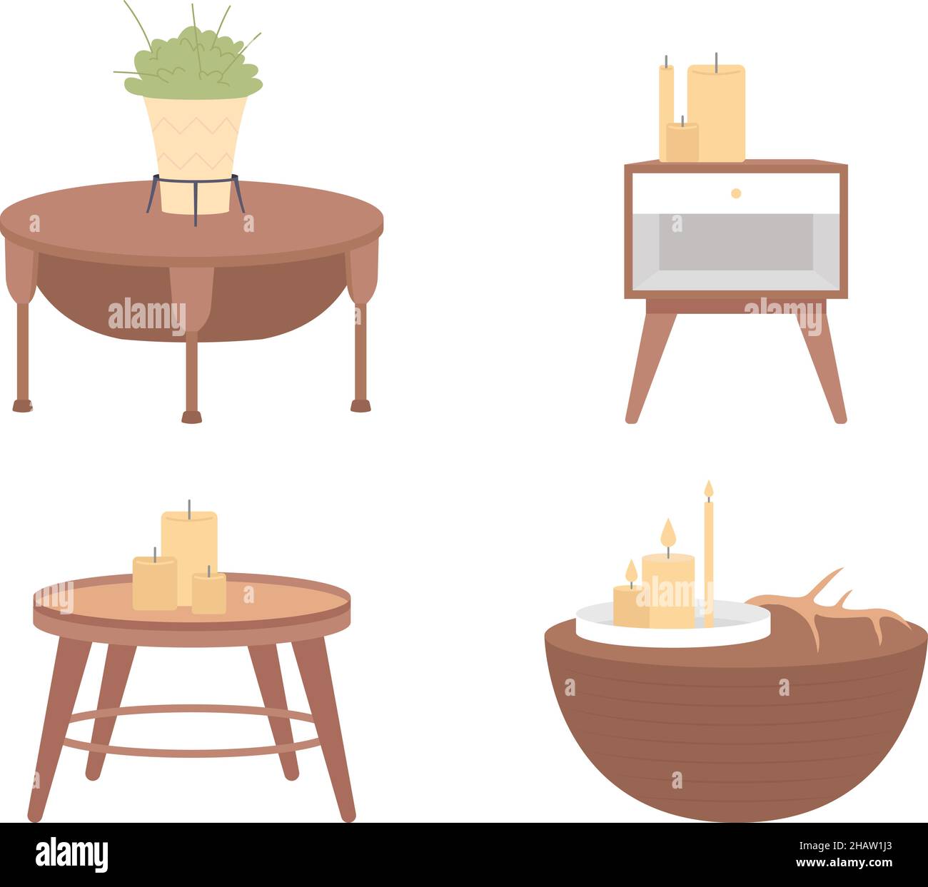 Decorative table semi flat color vector item set Stock Vector