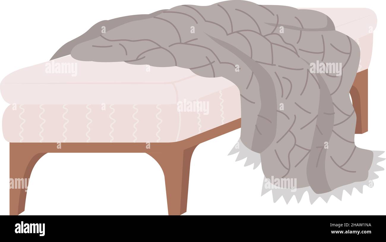 Cozy grey settee with blanket semi flat color vector item Stock Vector