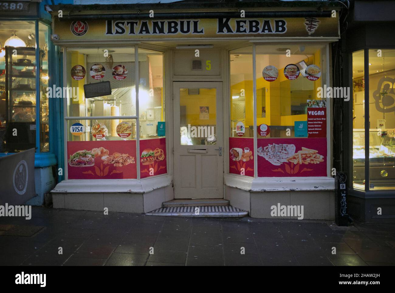 A kebab shop on a wet night in Brighton Stock Photo