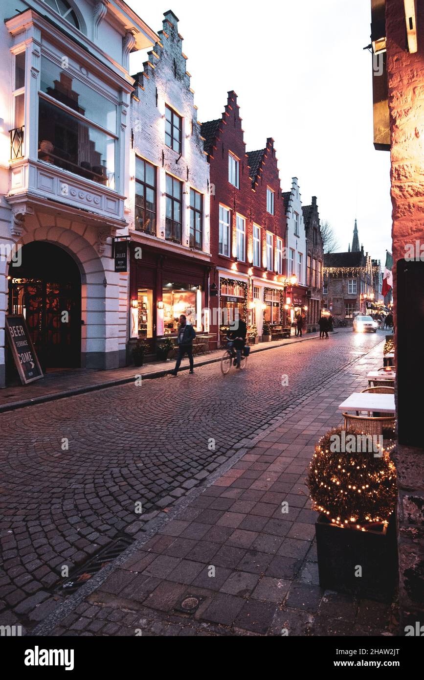 BELGIUM, BRUGES, DECEMBER 2021: The beautiful buildings of Bruges, the belgian UNESCO World Heritage city Stock Photo