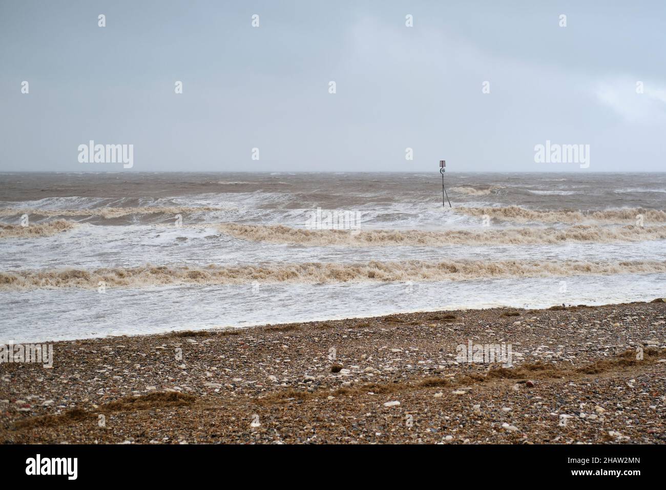 Stormy confused seas during Storm Arwen in Hunstanton Norfolk coast, UK November 2021 Stock Photo