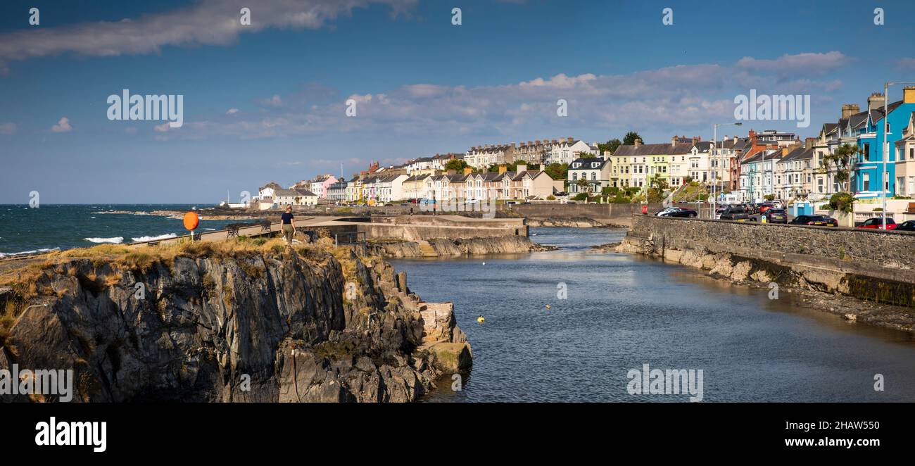 UK Northern Ireland, Co Down, Bangor, Seacliff Road, seafront houses and the Long Hole, panoramic Stock Photo