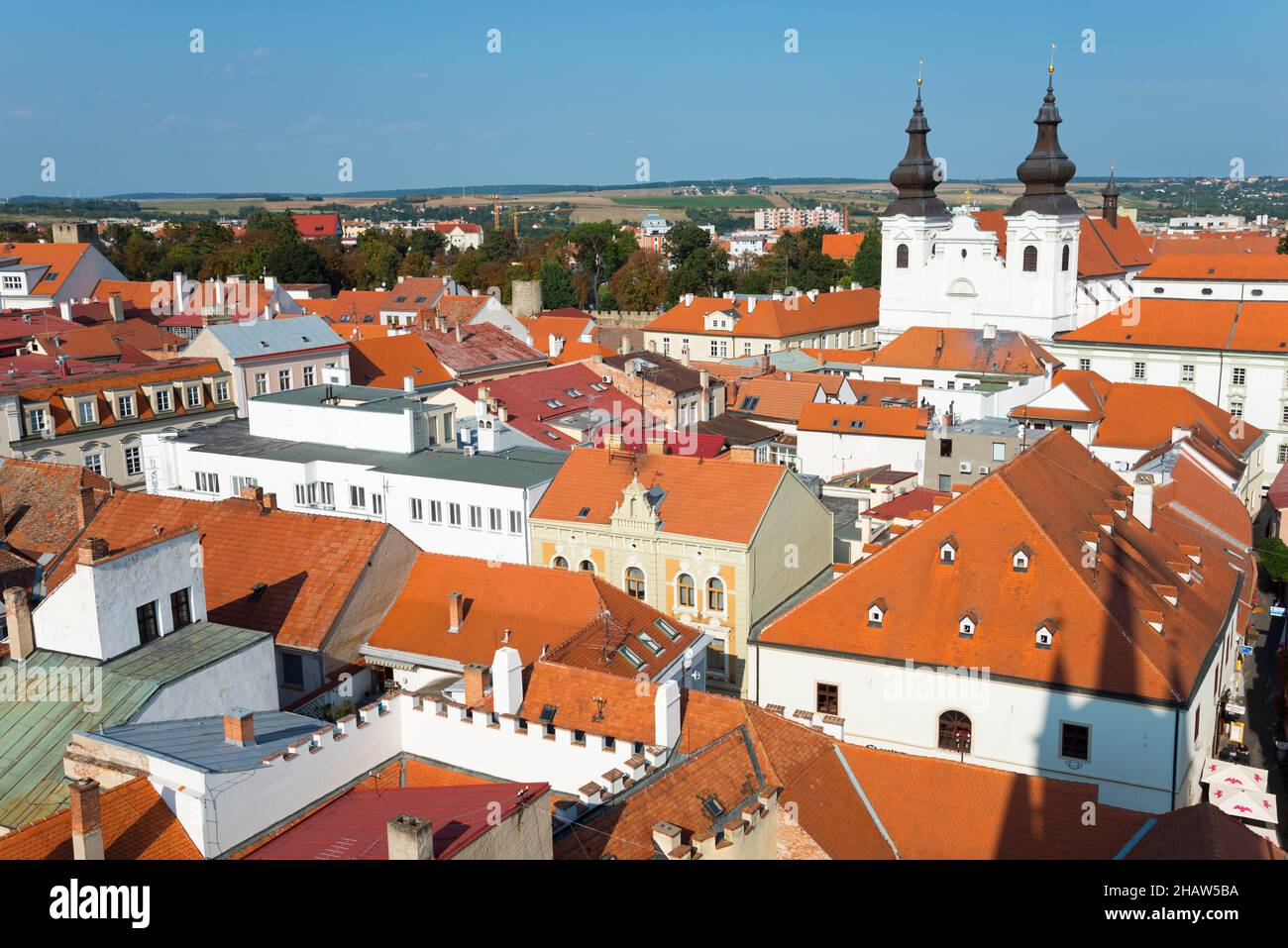 View of the Dominican Monastery and Old Town from the Town Hall Tower, Znojmo, Znojmo, Okres Znojmo, Kraj Jihomoravsky, South Moravia, Moravia Stock Photo