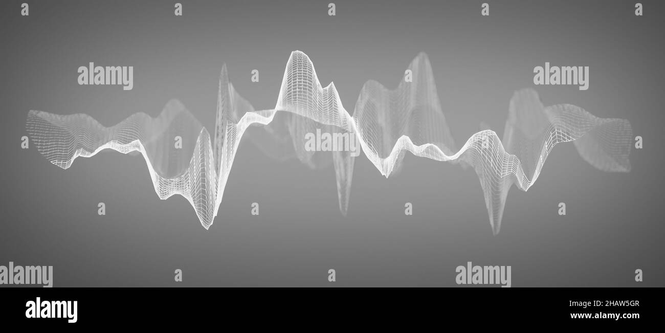 Abstract white wireframe waveform graph or chart, visualization of data on grey background Stock Photo