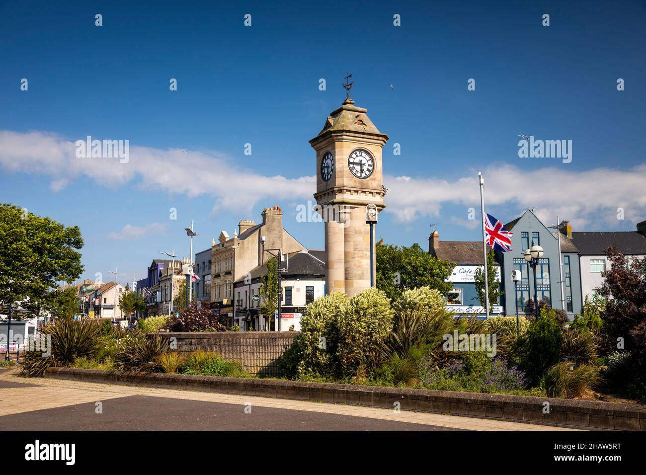 UK Northern Ireland, Co Down, Bangor, Queen’s Parade, McKee Clock Stock Photo