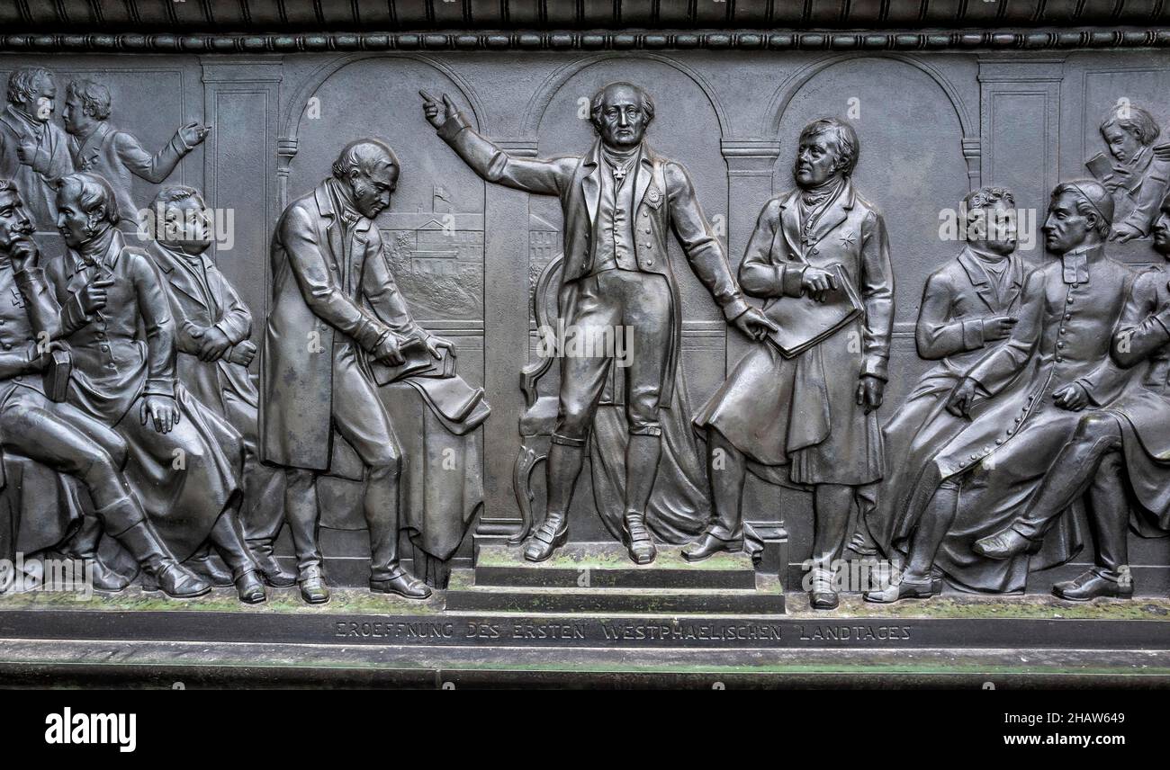 Bronze figures at the base of the monument to Frederick the Great Unter den Linden, Berlin, Germany Stock Photo