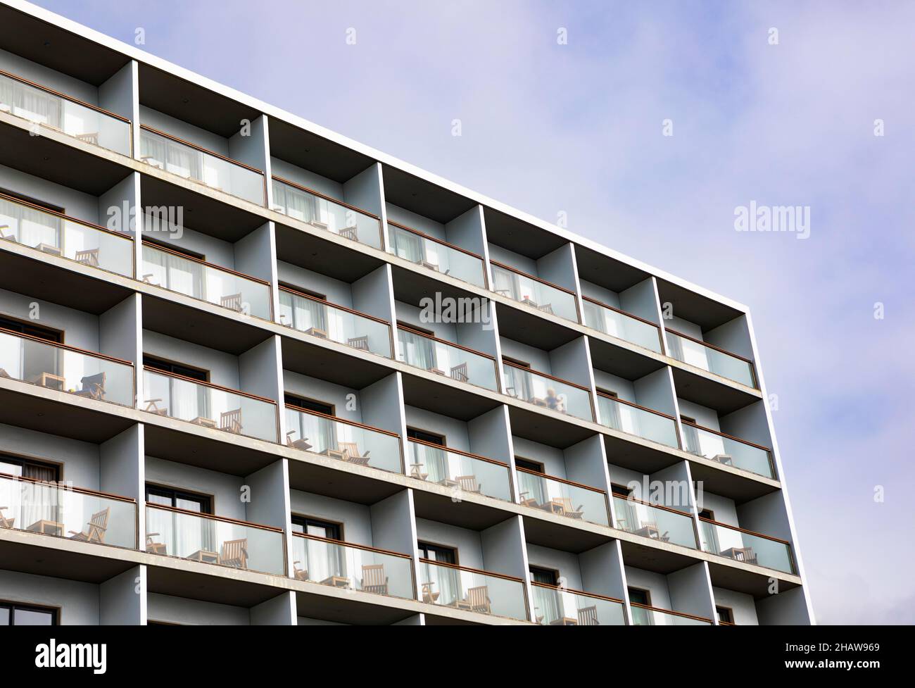 Modern high-rise facade with balconies, Punta Delgada, Sao Miguel Island, Azores, Portugal Stock Photo