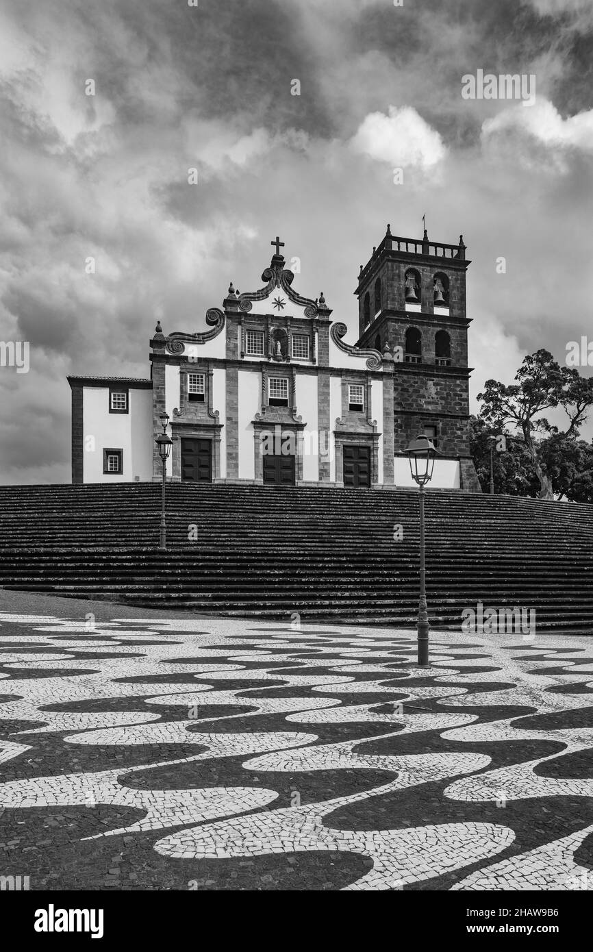 Monochrome, Church of Nossa Senhora da Estrela, Ribeira Grande, Sao Miguel Island, Azores, Portugal Stock Photo