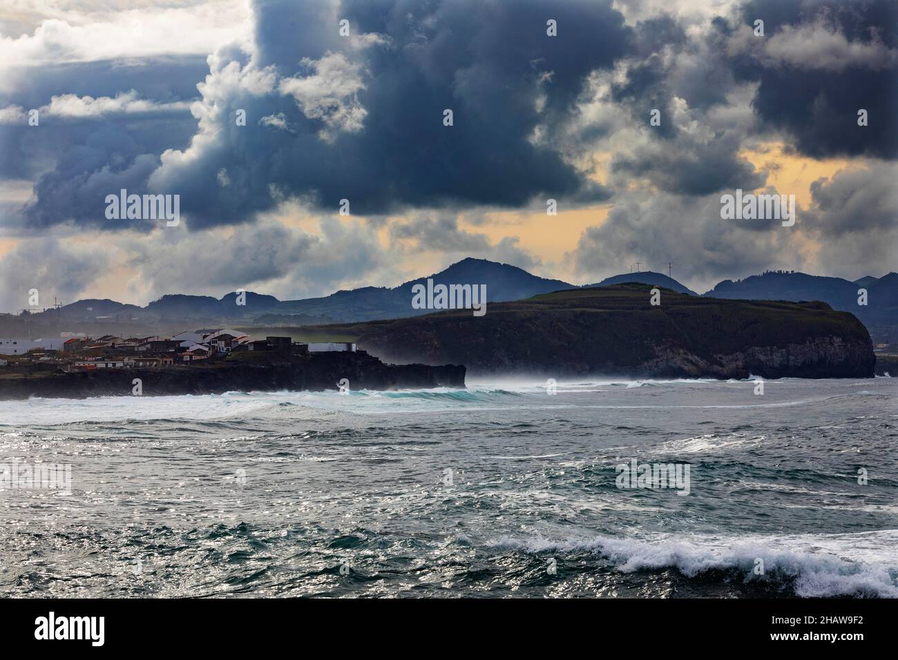 Stormy sea with high waves on the coast of Ribeira Grande, Sao Miguel Island, Azores, Portugal Stock Photo