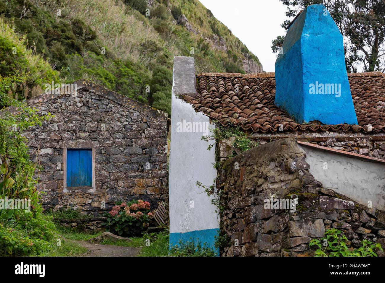 Stone houses in Rocha da Relva, Sao Miguel, Azores, Portugal Stock Photo