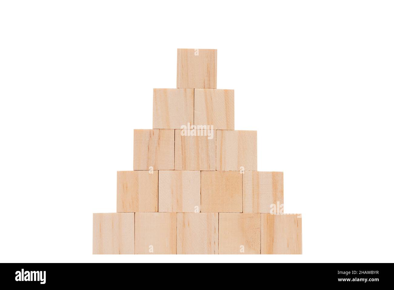 Wood cube model  set in pyramid shape isolated on white background with clipping path Stock Photo