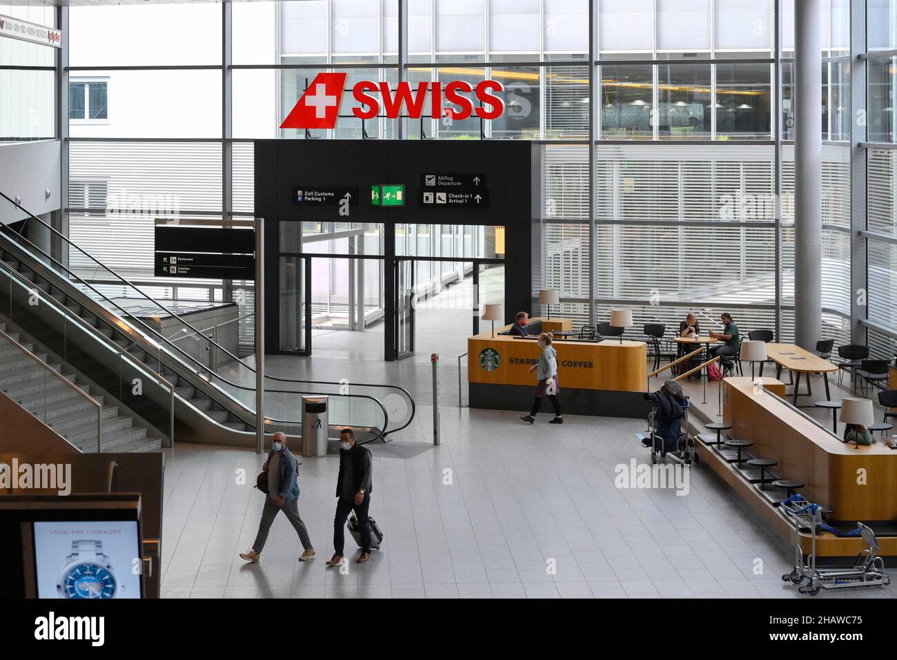 Swiss Logo Zurich Airport, Switzerland Stock Photo