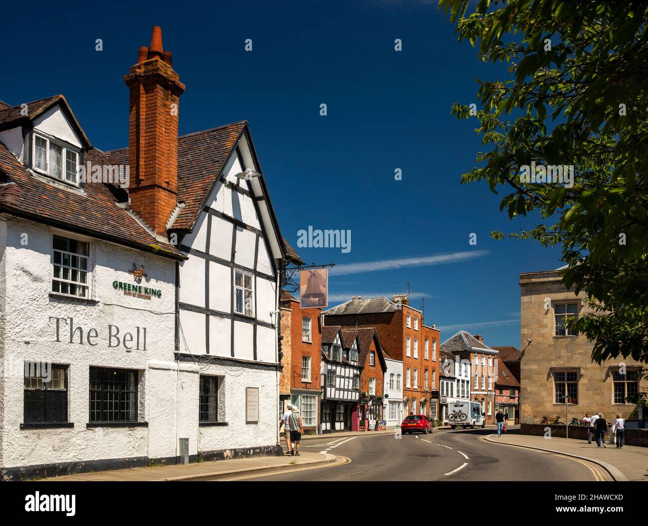 UK, England, Gloucestershire, Tewkesbury, Gloucester Road, Bell Inn and Church Street Stock Photo