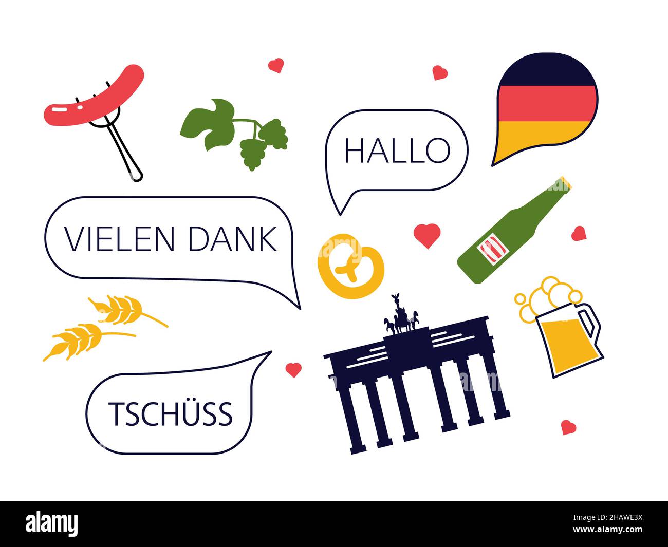 Set of traditional Germany culture symbols, objects and bubble speeches