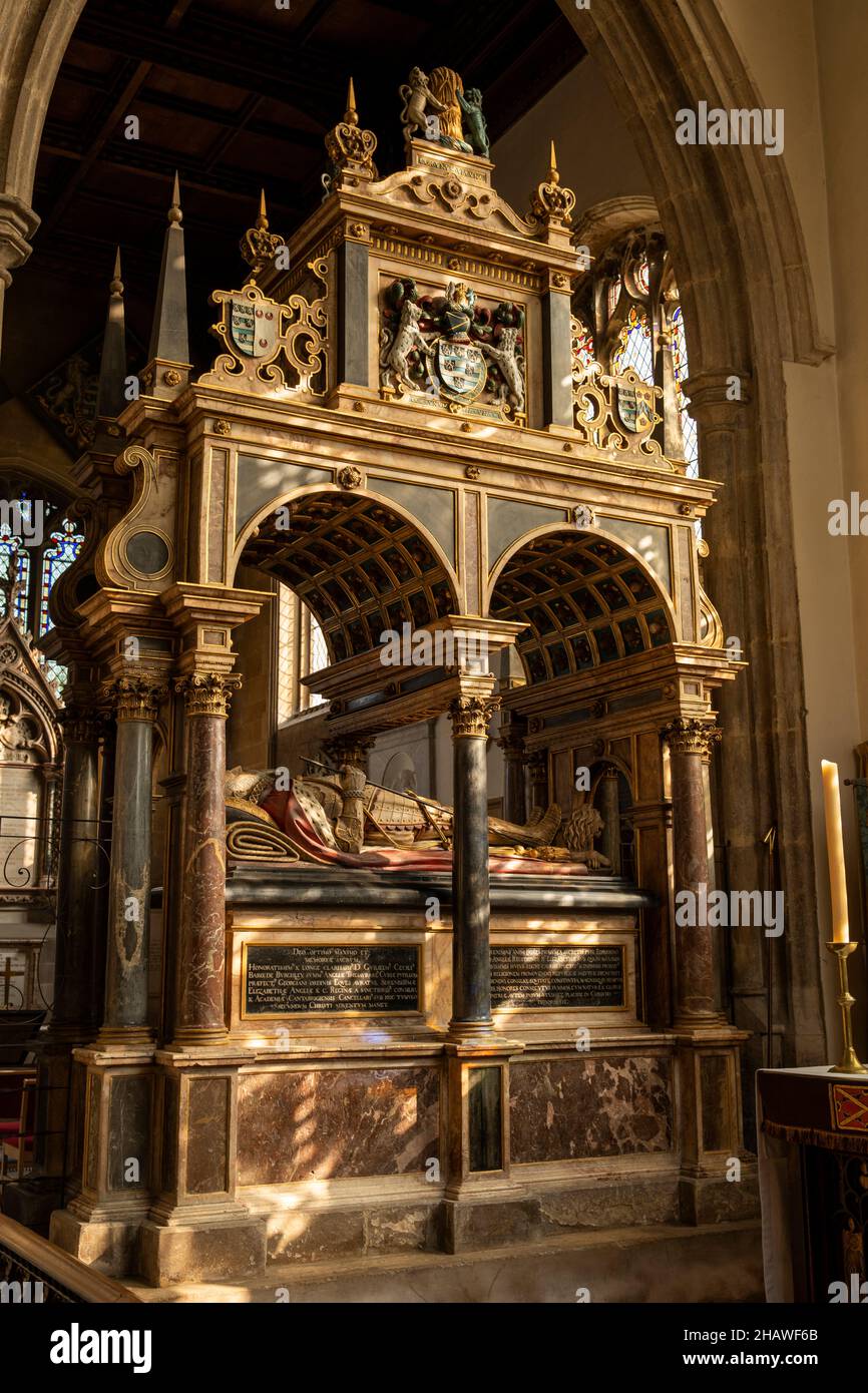 UK, England, Lincolnshire Stamford, St Martins Church interior, William Cecil tomb Stock Photo