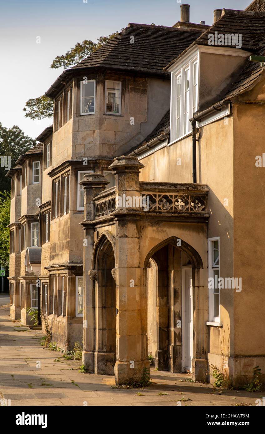 UK, England, Lincolnshire, Stamford, High Street St Martins, porch of elegant old houses Stock Photo