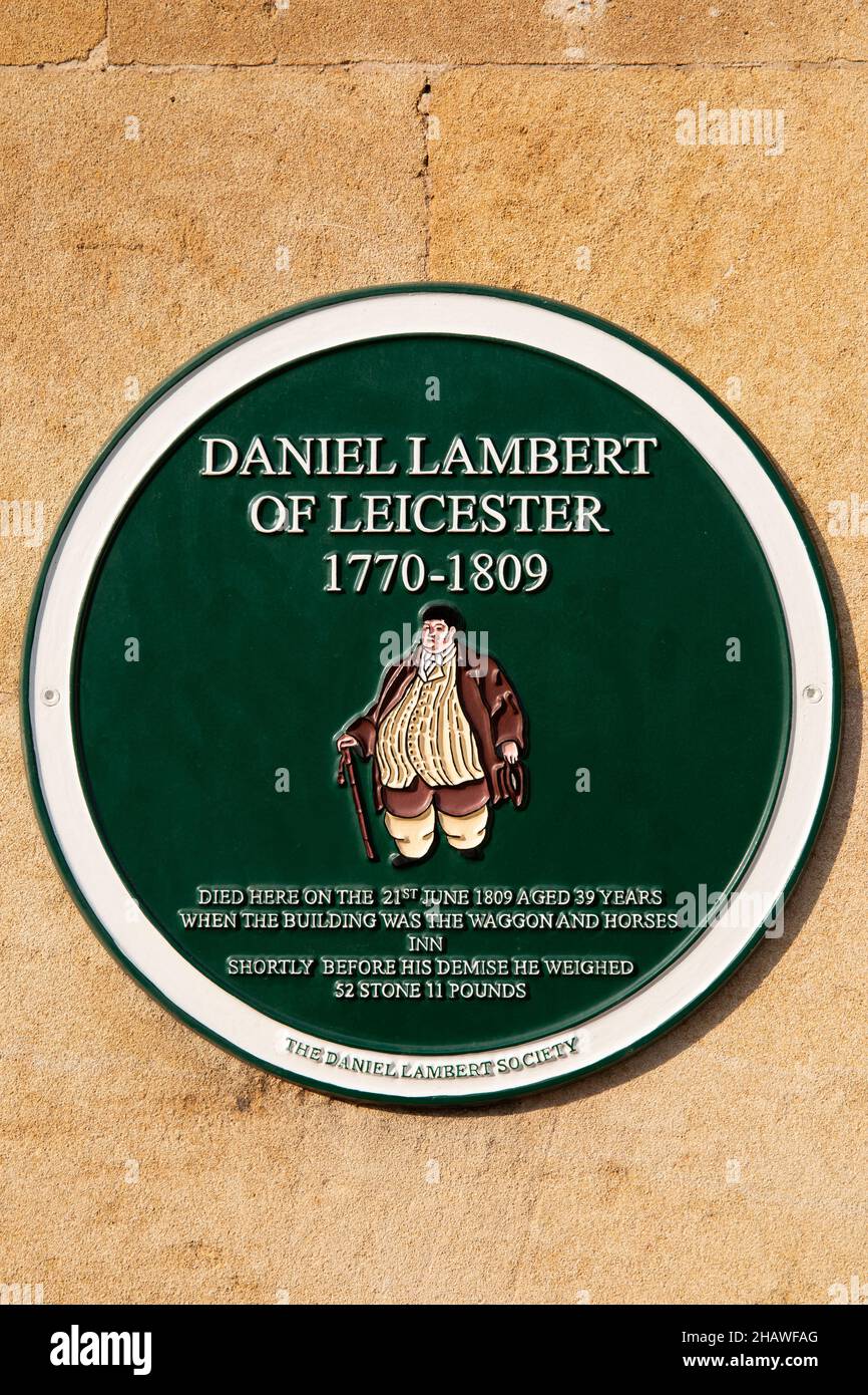 UK, England, Lincolnshire Stamford, High Street St Martins, Daniel Lambert history plaque Stock Photo