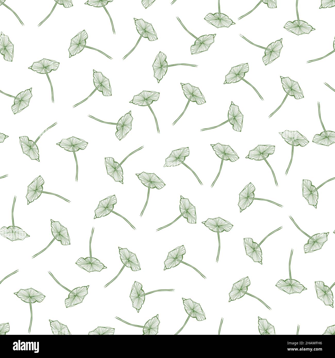 Delicate Illustrated Green Vines Rows Foliage Leaves Fabric by