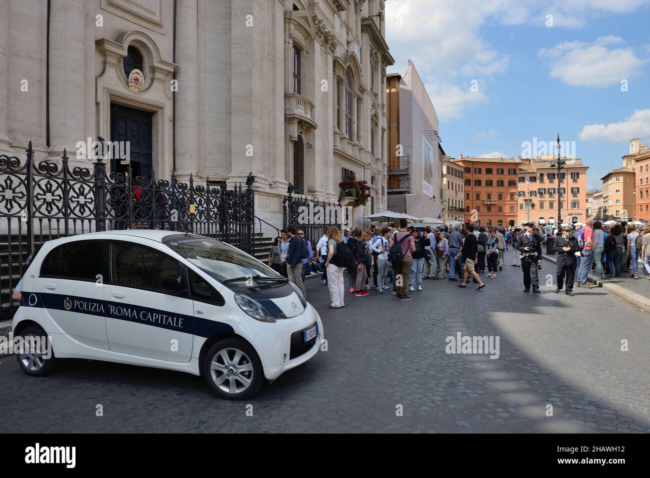 A police car in the Piazza Navona, Rome, Italy, Europe Stock Photo