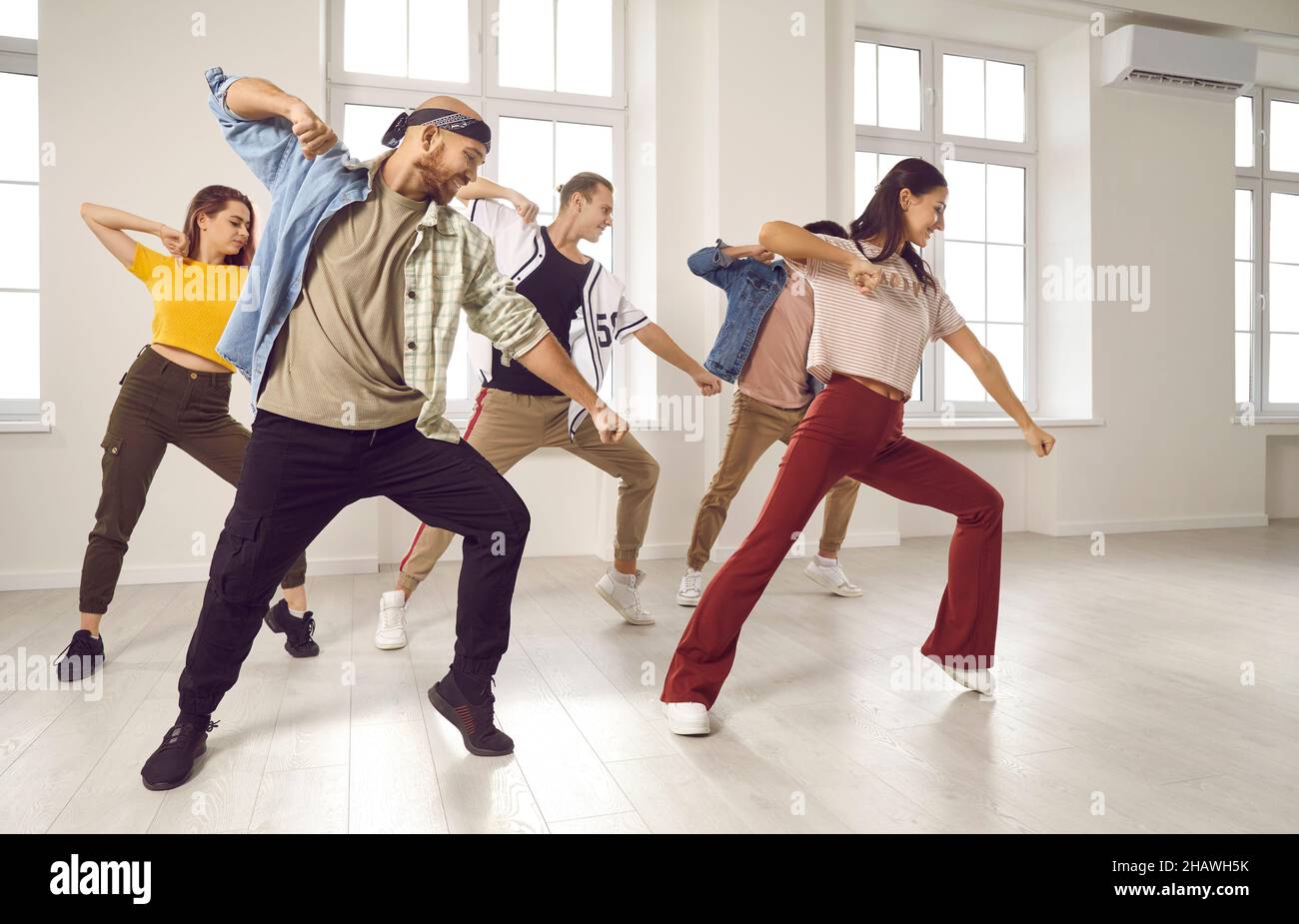 Happy dancers group train dance together in studio Stock Photo Alamy