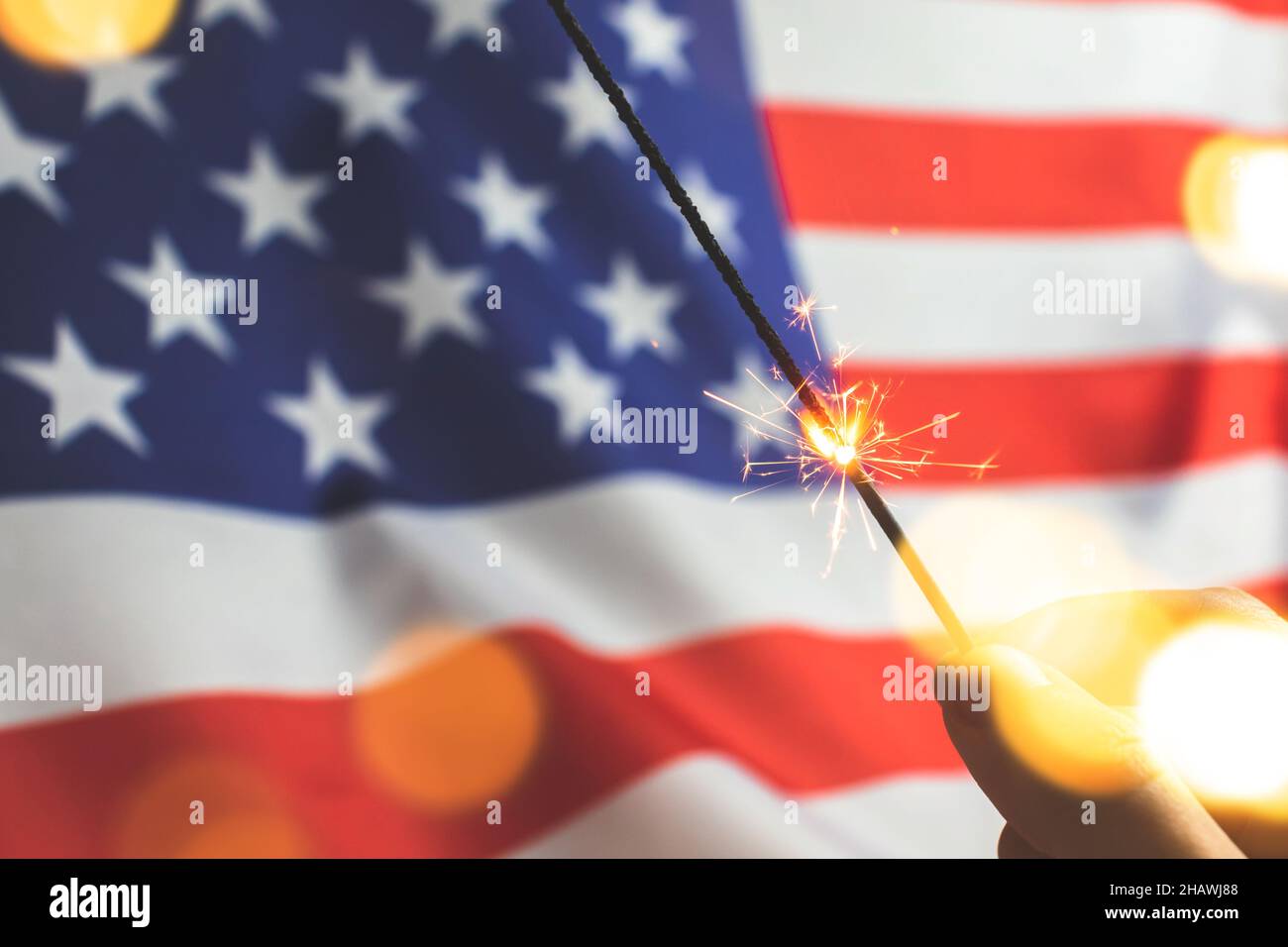 American flag and sparklers. USA, 4th of July celebration background ...