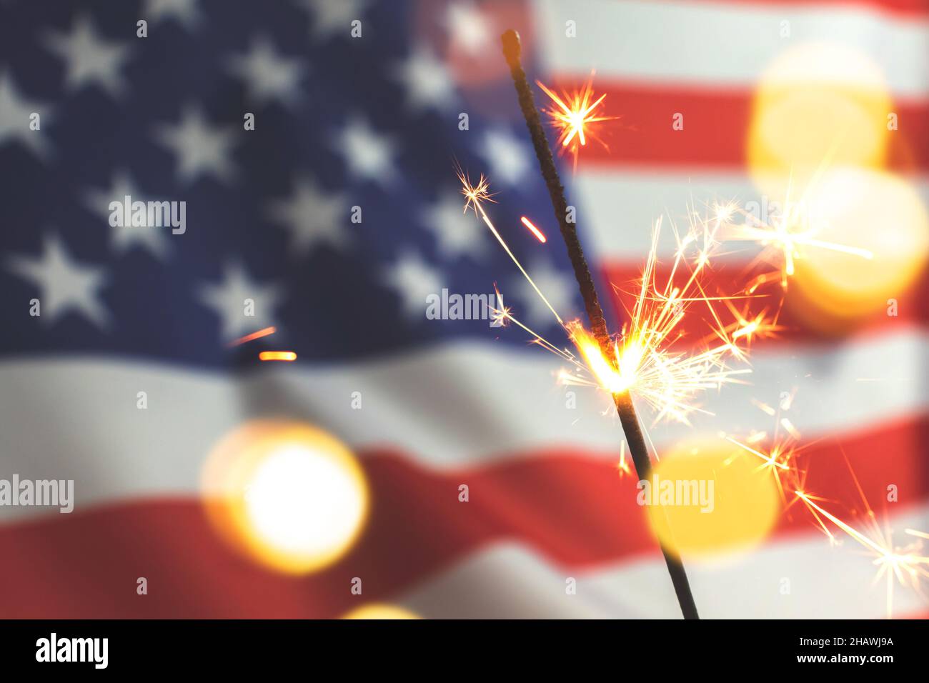 American flag and sparklers. USA, 4th of July celebration background ...