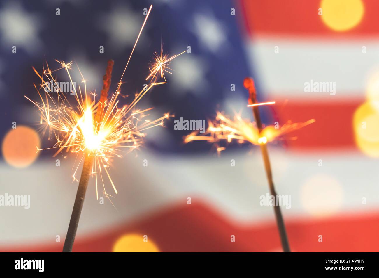American flag and sparklers. USA, 4th of July celebration background ...