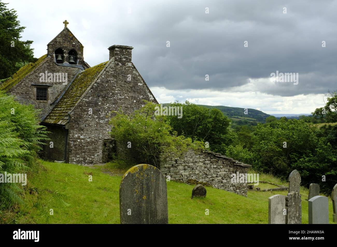 St. Issui's Church and graveyard, Partrishow, Powys, Wales Stock Photo