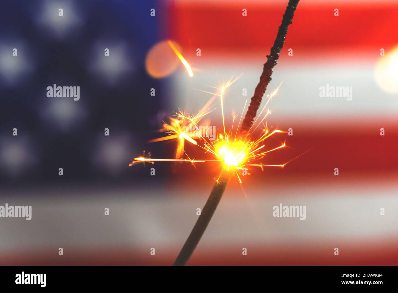 American flag and sparklers closeup. USA, 4th of July celebration ...