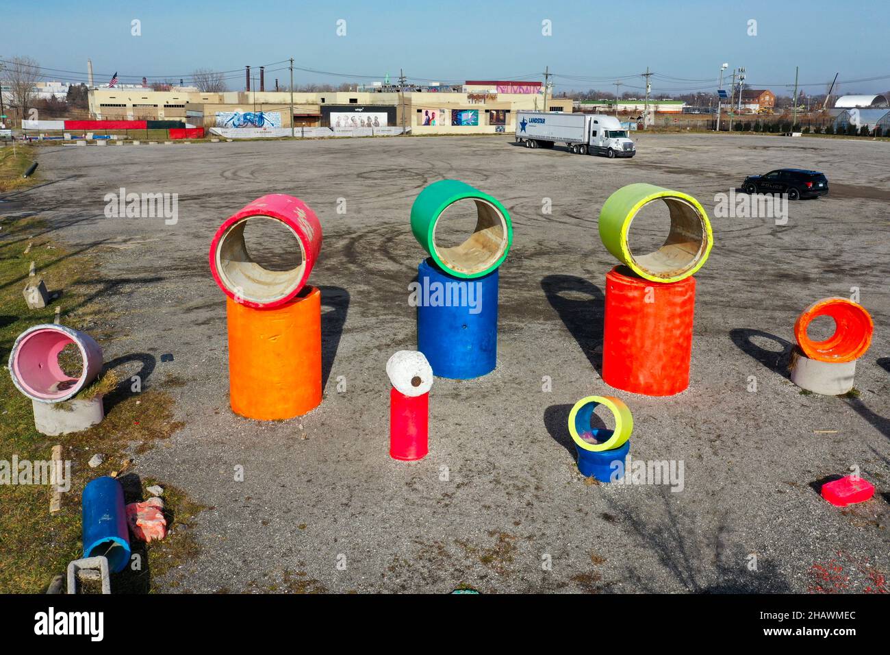 Detroit, Michigan Sculpture created from old concrete pipe by artist