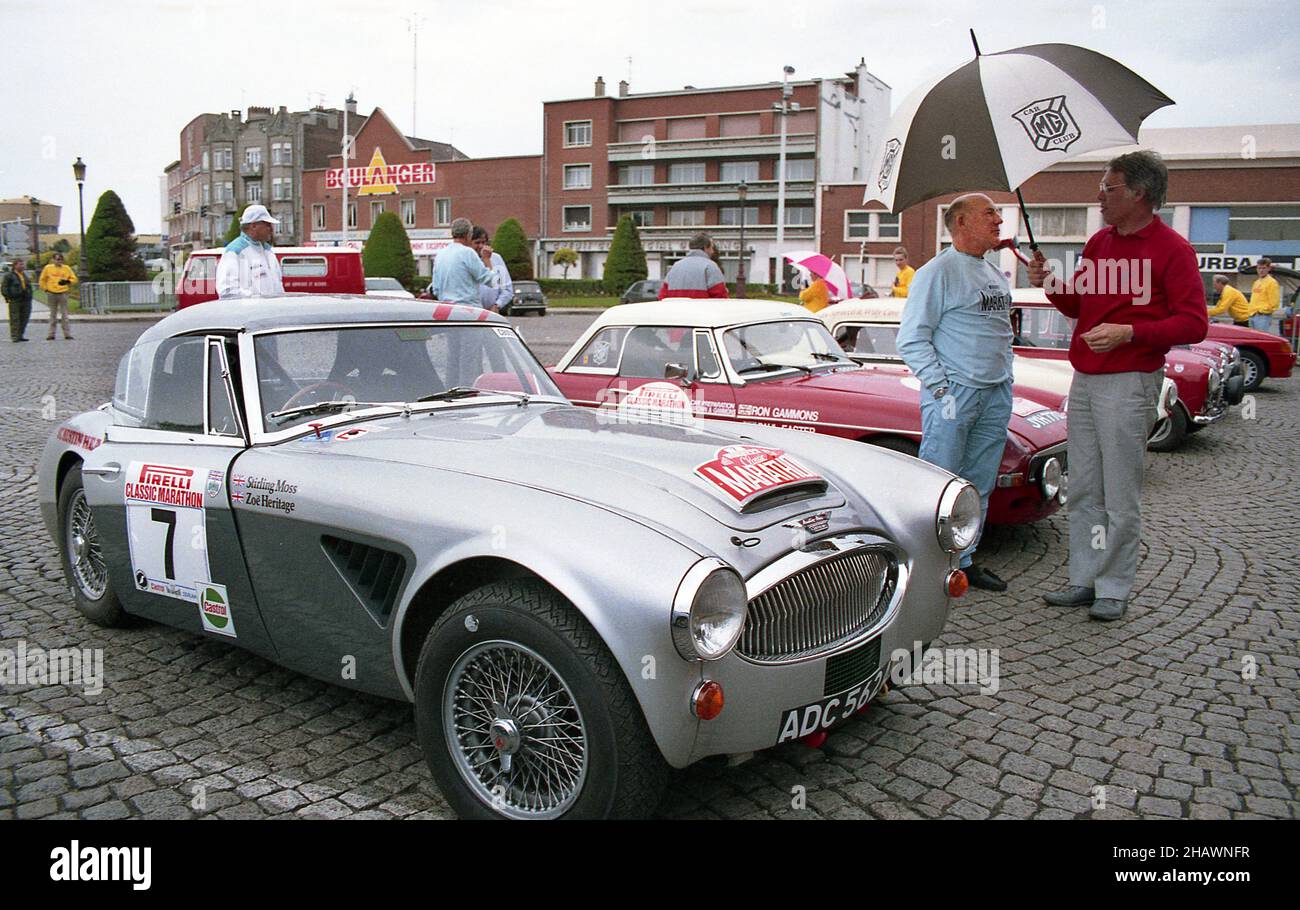 Sir Stirling Moss driving an Austin Healey 3000 on the 1991 Pirelli ...