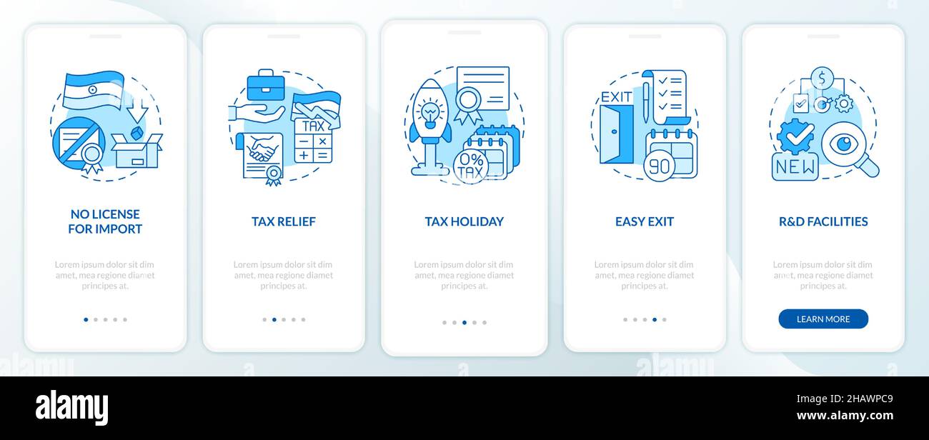 Business benefits in India blue onboarding mobile app screen Stock ...