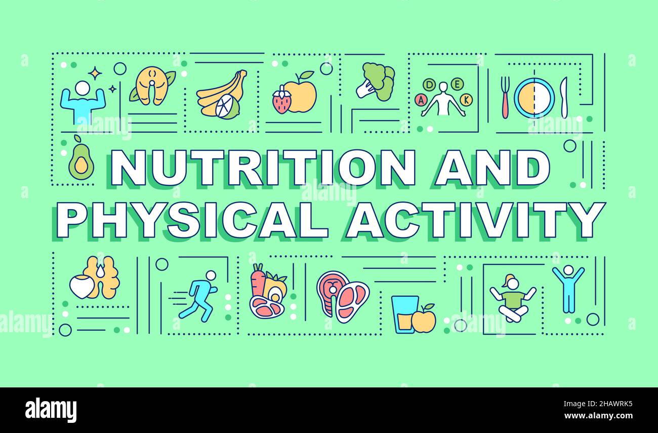 Nutrition and physical activity word concepts green banner Stock Vector