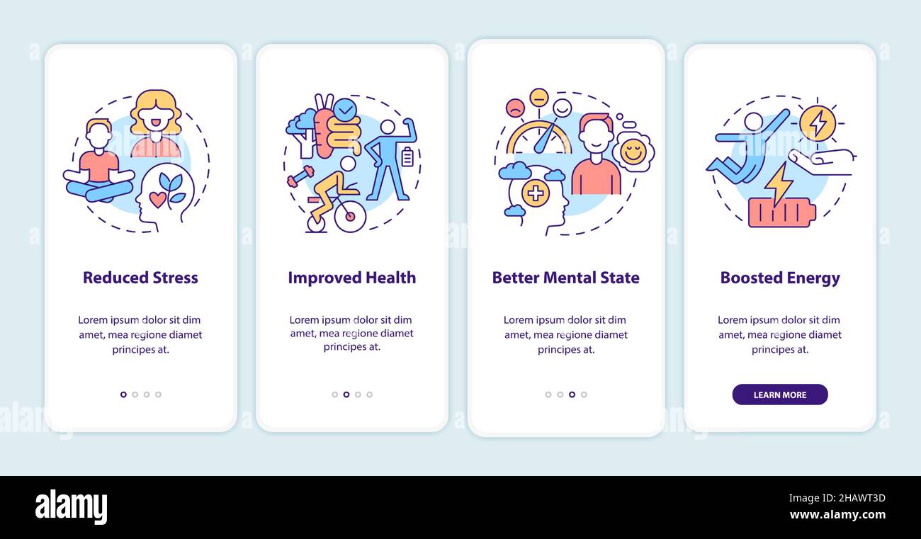 Benefits of life balance onboarding mobile app screen Stock Vector ...