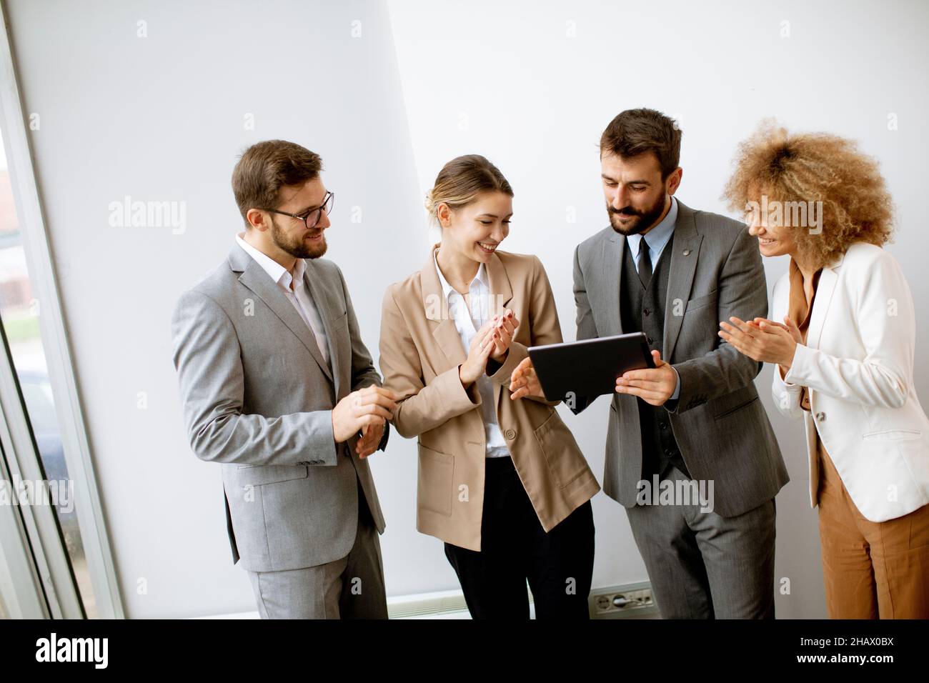Group of multiethnic young business people working together in the office Stock Photo