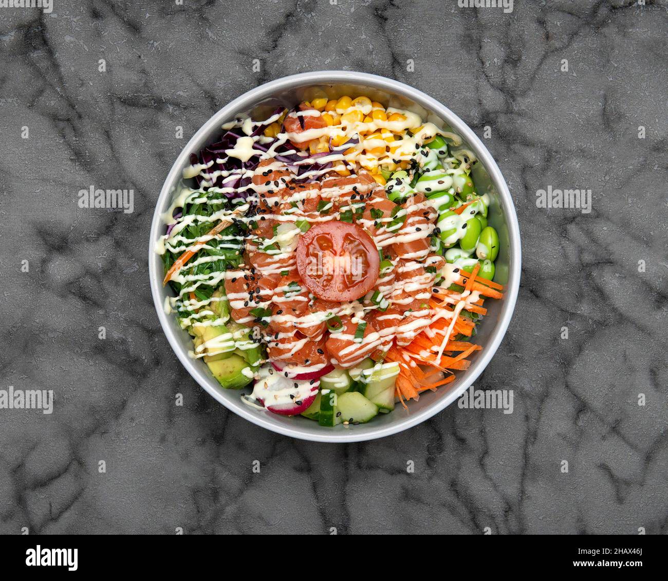 Salmon poke bowl Japanese food Stock Photo Alamy