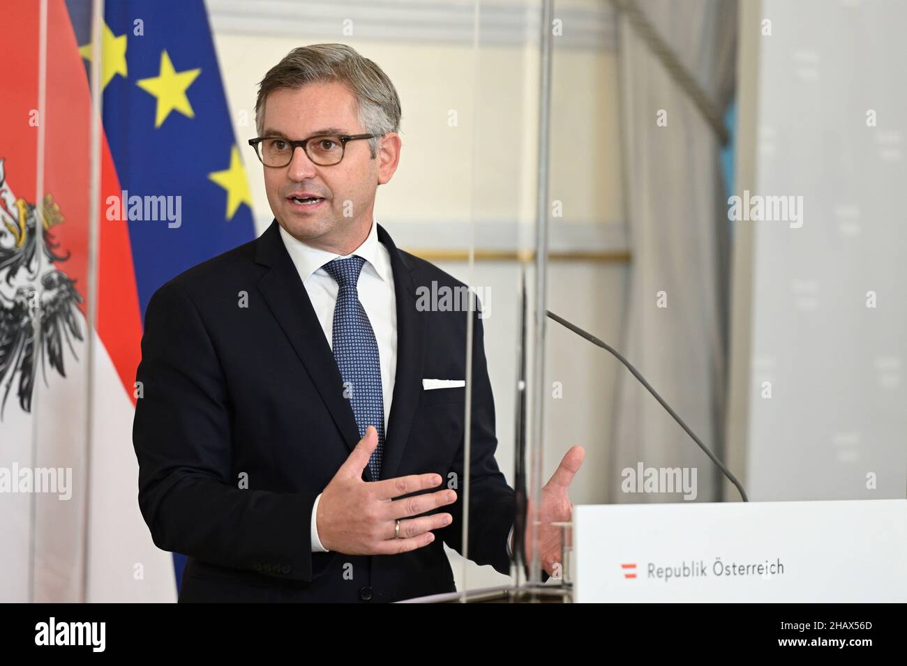 Vienna, Austria. 15th Dec, 2021. Council of Ministers in the Federal Chancellery with Federal Minister of Finance Dr. Magnus Brunner (ÖVP) Stock Photo