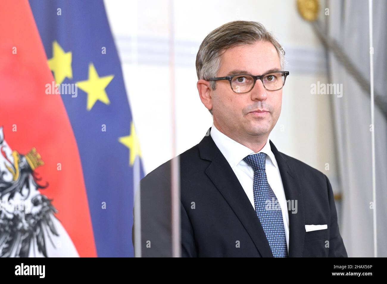 Vienna, Austria. 15th Dec, 2021. Council of Ministers in the Federal Chancellery with Federal Minister of Finance Dr. Magnus Brunner (ÖVP) Stock Photo