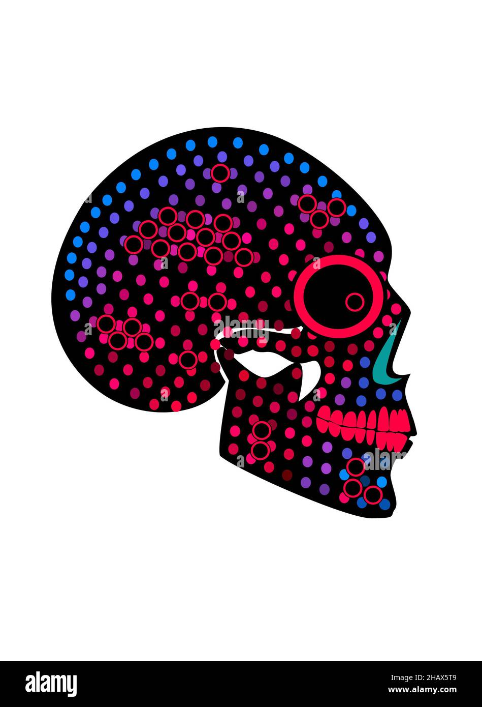 Skull icon, halftone neon color background for fashion design, patterns and tattoos Stock Photo