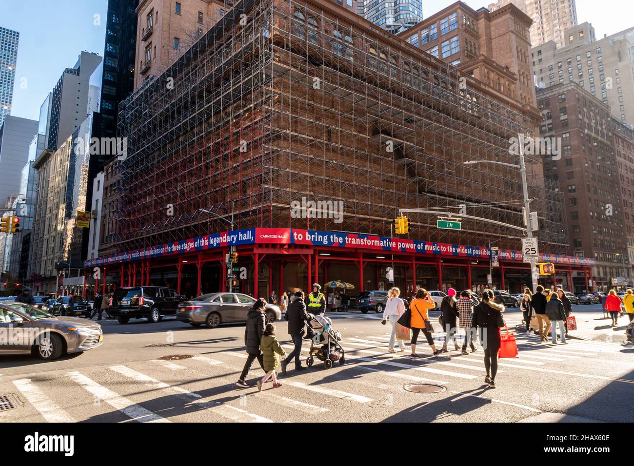 The landmark performance space Carnegie Hall in New York, shrouded in