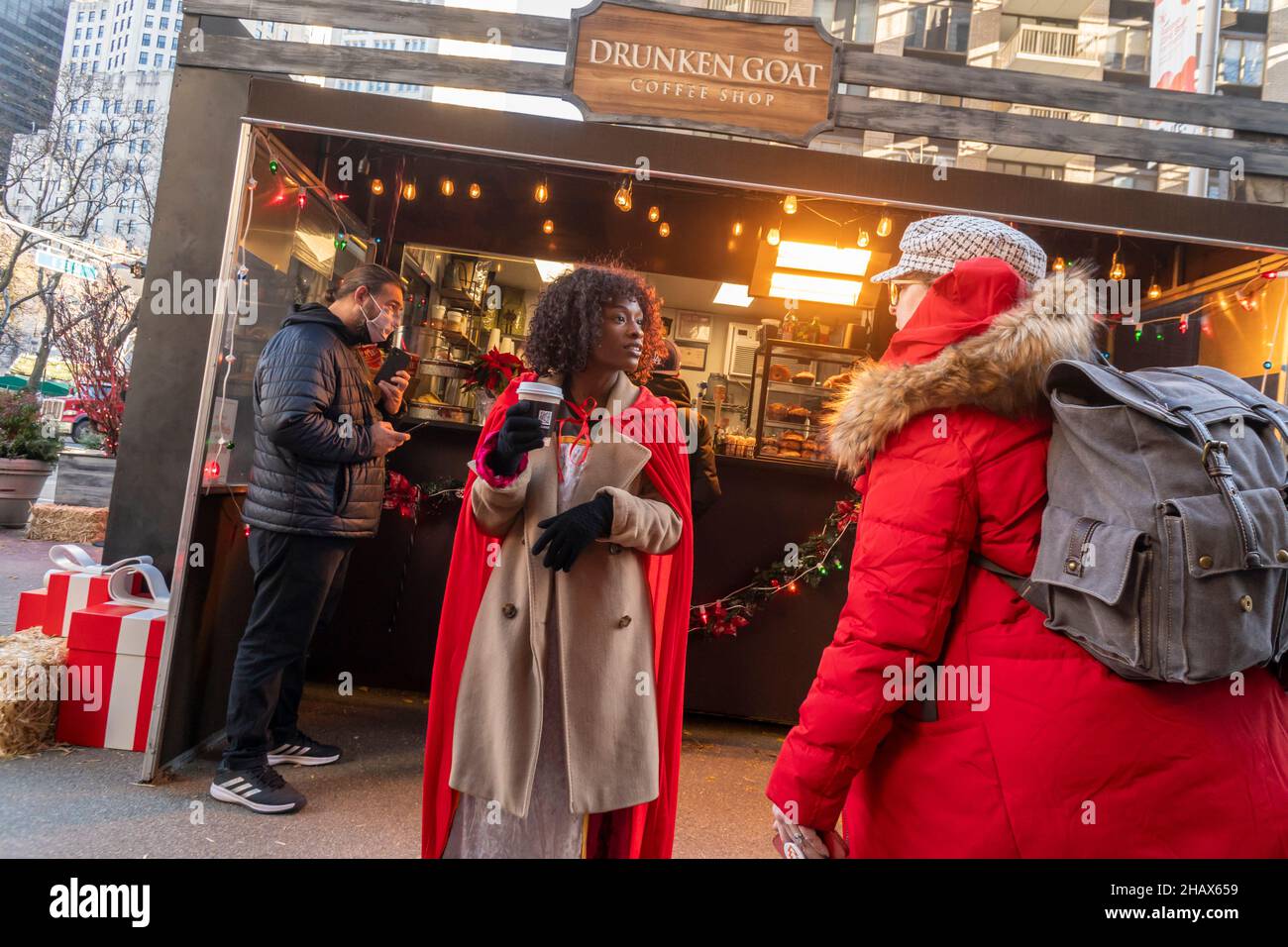 The coffee kiosk is transformed into the Drunken Goat Coffee Shop as part of the brand activation for season two of NetflixÕ ÒThe WitcherÓ in Flatiron Plaza in New York on Monday, December 13,, 2021. (© Richard B. Levine) Stock Photo