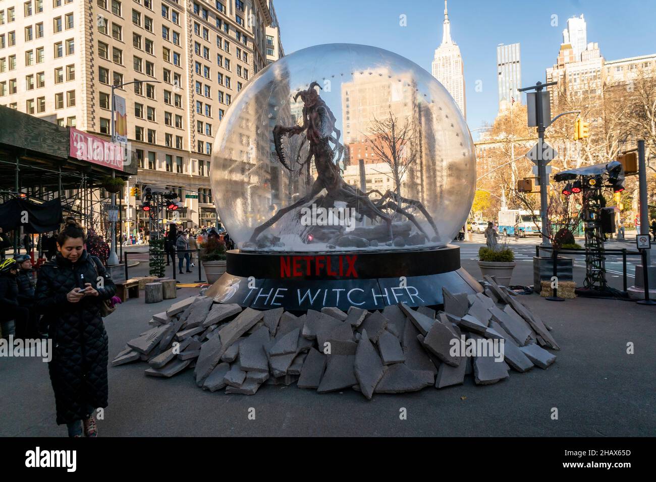 Brand activation for season two of Netflix’ “The Witcher” in Flatiron Plaza in New York on Monday, December 13,, 2021. (© Richard B. Levine) Stock Photo