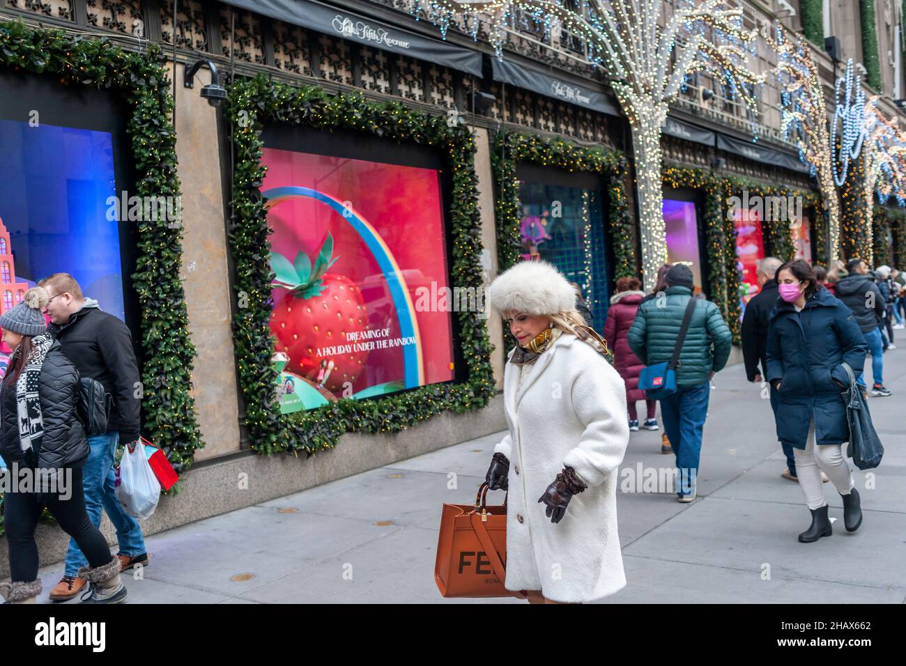 NEW YORK, NY - MARCH 6: NYPD Police Officers secure the store entrances  during a Canada Goose protest in front of Saks Fifth Avenue flagship Store  on March 6, 2021 in New