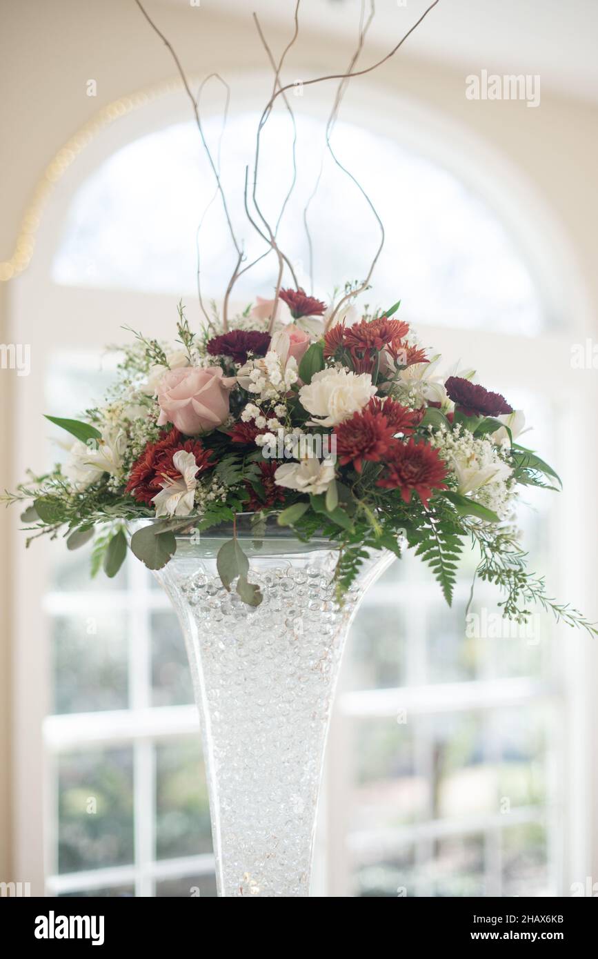 Red And White Wedding Centerpieces Red Pink And White Tall Centerpiece At Wedding Reception 2HAX6KB