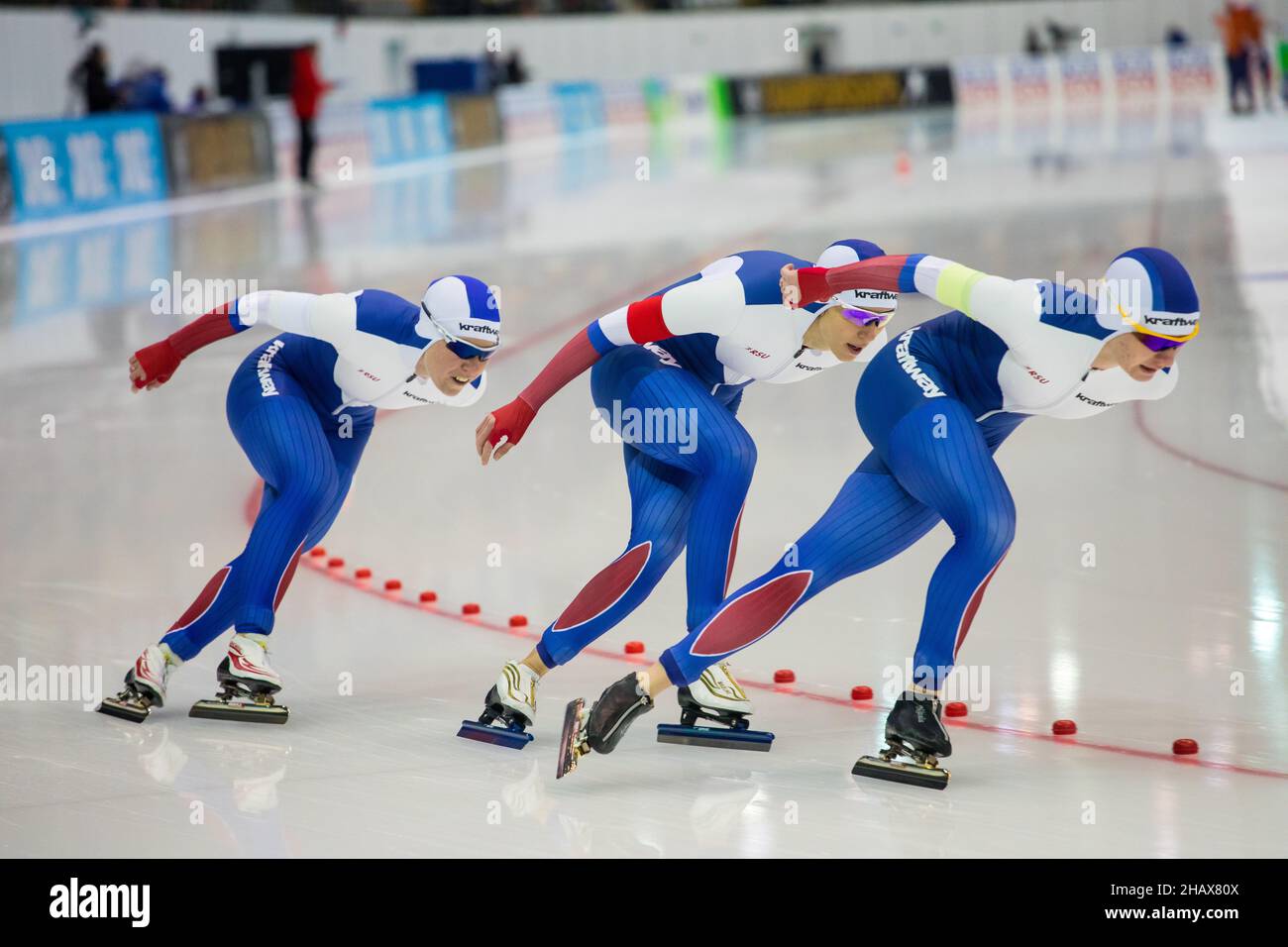 ISU European Speed Skating Championships. Athlete on ice. Classic speed skating or short track