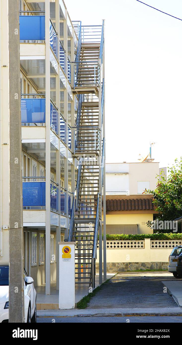 Emergency stairs in a block of flats in the neighborhood of Castelldefels,  Barcelona, Catalunya, Spain, Europe Stock Photo