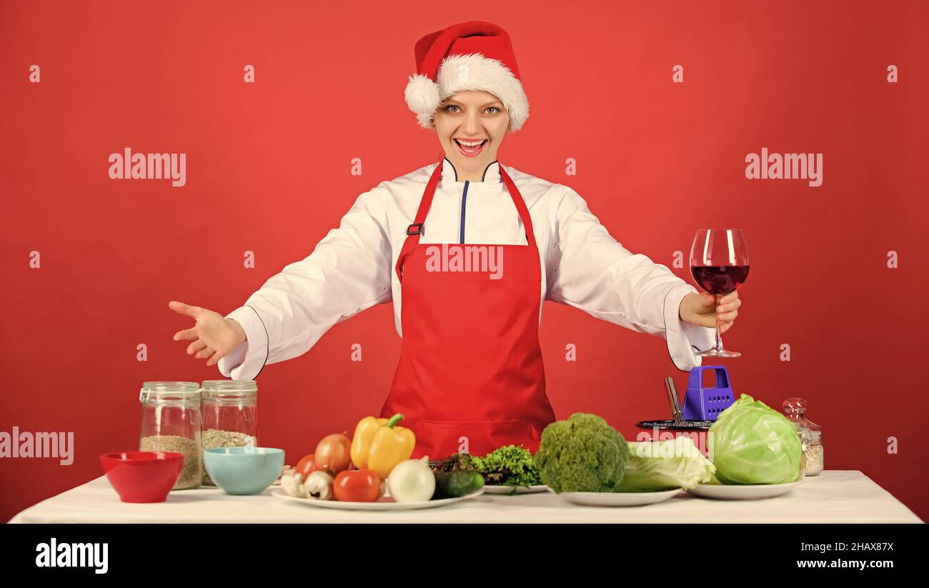 Healthy christmas holiday recipes. Woman chef or housewife cooking ...